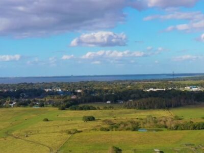 Aerial view of lake and land for waterlin development