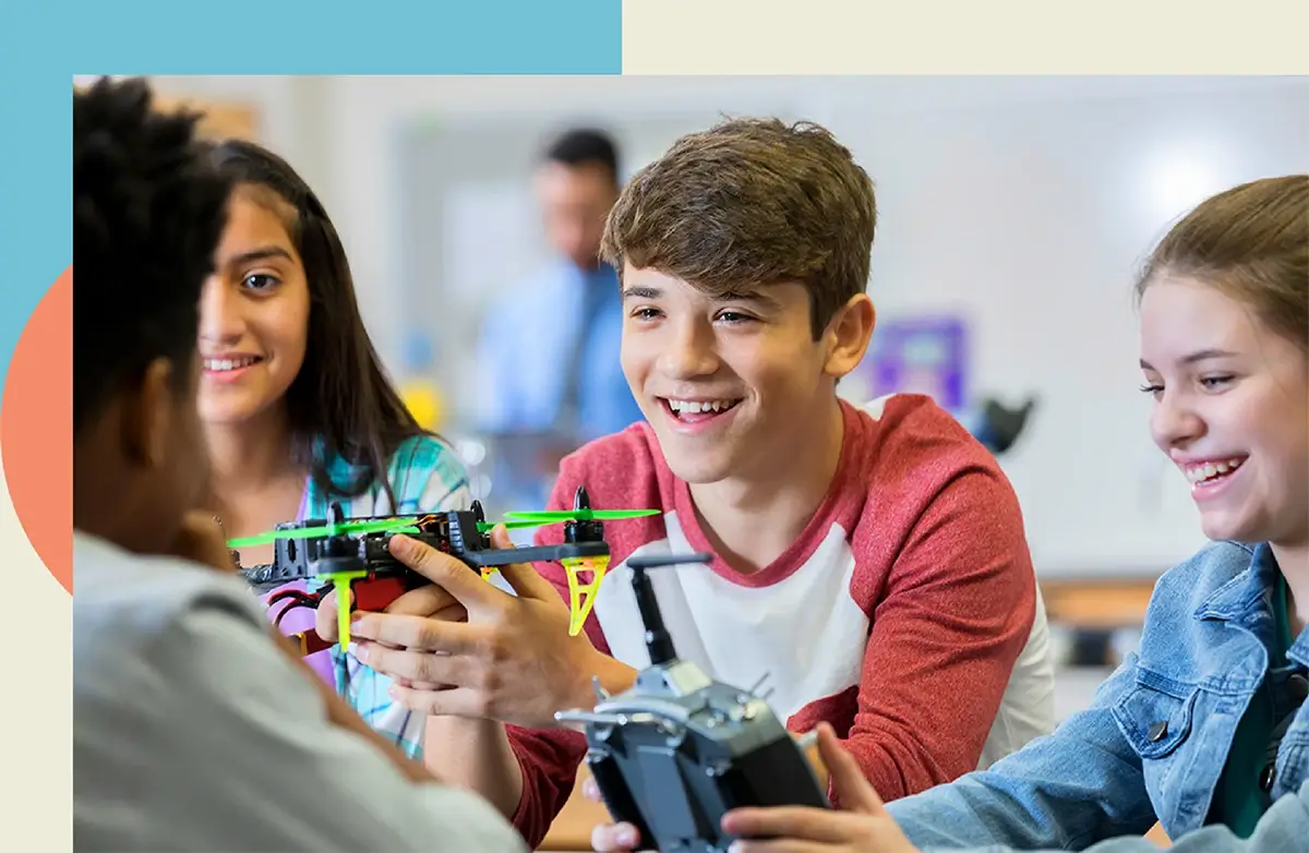Kids learning about drones at a waterlin school